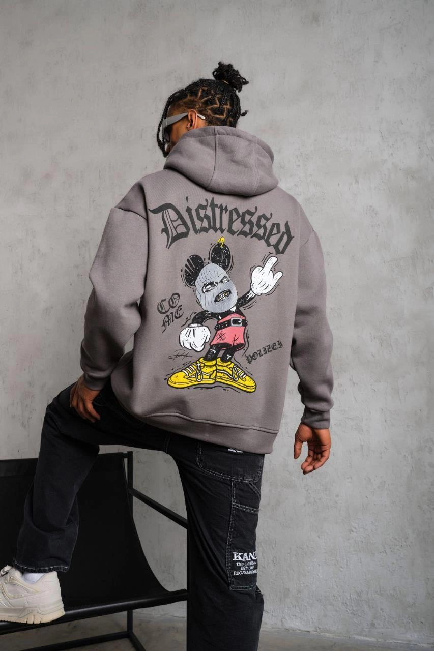 Erkek 3 İplik Pamuklu Kapüşonlu Kanguru Cepli Sweatshirt Hoodie - Gri