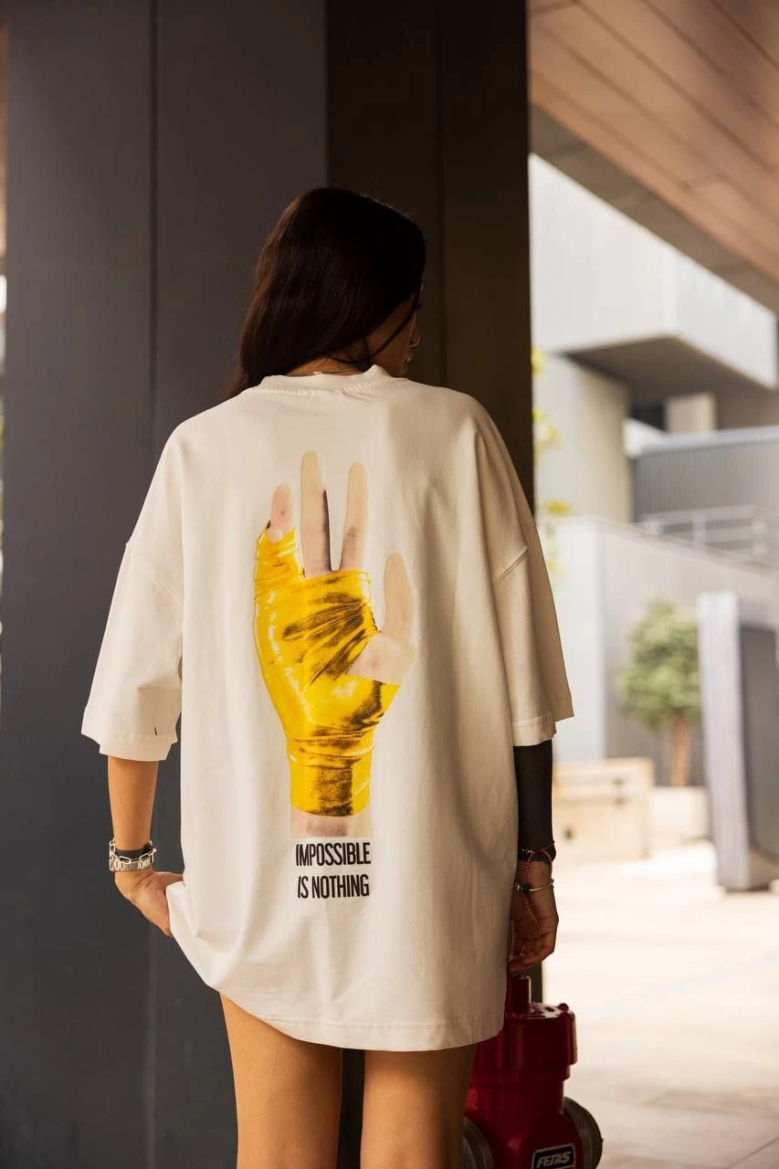 Kadın Bisiklet Yaka Baskılı Oversize Kısa kol T-Shirt - Beyaz