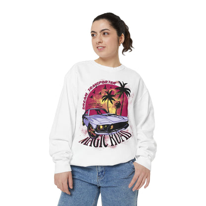 Retro Beach Car Sweatshirt — "Magic Tours" Sunset Palm Crewneck