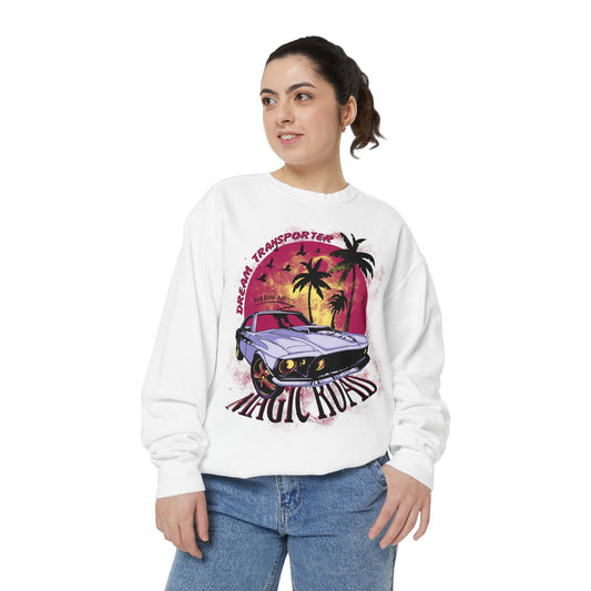 Retro Beach Car Sweatshirt — "Magic Tours" Sunset Palm Crewneck