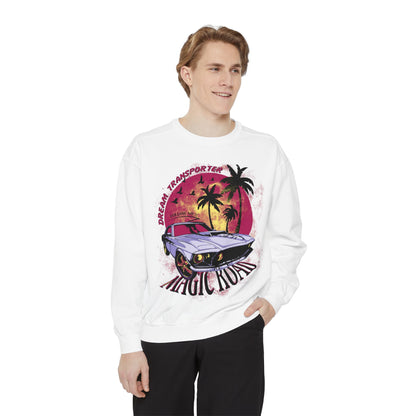 Retro Beach Car Sweatshirt — "Magic Tours" Sunset Palm Crewneck