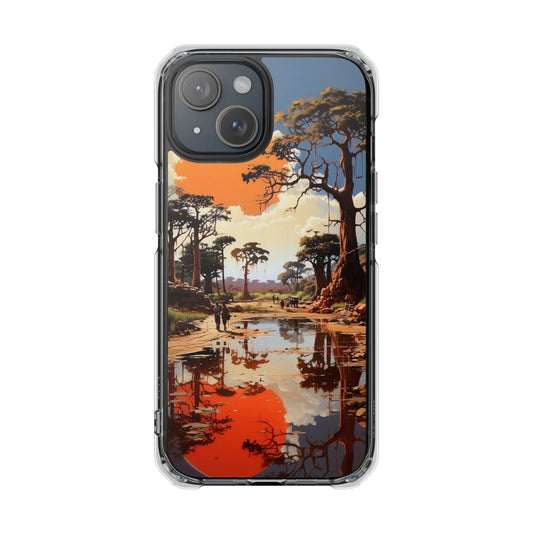 Clear Magnetic Phone Case — Sunset Savanna Landscape