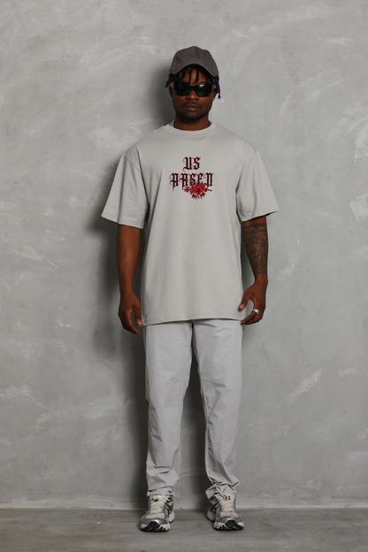 Erkek Kısa Kol Yazlık Tişört Bisiklet Yaka Baskılı Oversize T-Shirt - Gri