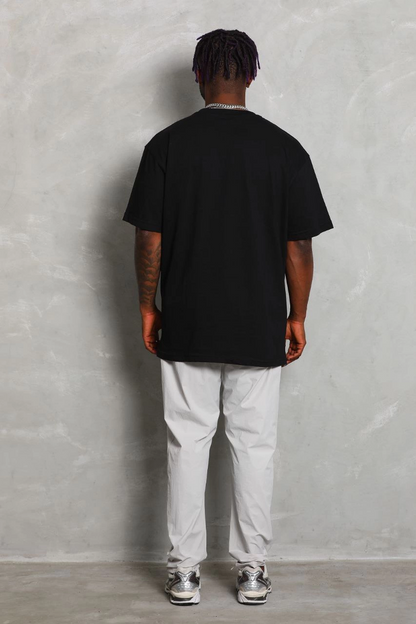 Erkek Düz Yazlık Kısa Kol Tişört Bisiklet Yaka Oversize T-Shirt - Siyah