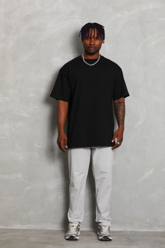 Erkek Düz Yazlık Kısa Kol Tişört Bisiklet Yaka Oversize T-Shirt - Siyah