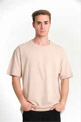 Erkek Düz Penye Tişört Bisiklet Yaka Kısa Kol Regular Fit T-Shirt - Bej