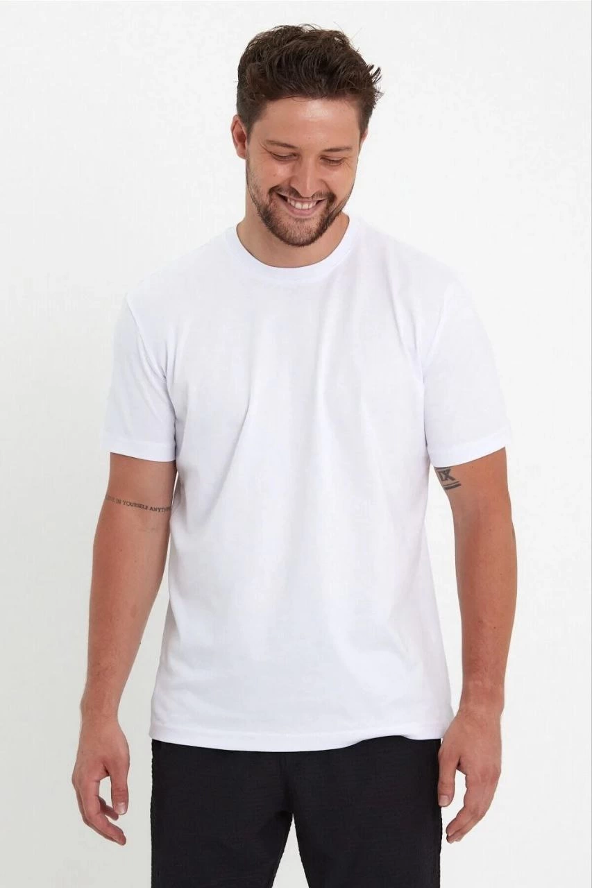 Erkek Düz Penye Tişört Bisiklet Yaka Kısa Kol Regular Fit T-Shirt - Beyaz