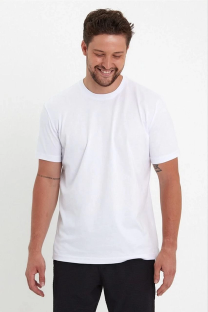 Erkek Düz Penye Tişört Bisiklet Yaka Kısa Kol Regular Fit T-Shirt - Beyaz
