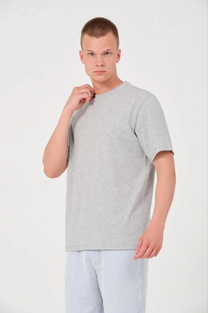 Erkek Düz Penye Tişört Bisiklet Yaka Kısa Kol Regular Fit T-Shirt - Gri