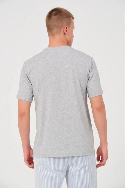 Erkek Düz Penye Tişört Bisiklet Yaka Kısa Kol Regular Fit T-Shirt - Gri