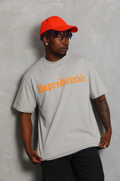 Erkek Baskılı Tişört Kısa Kol Bisiklet Yaka Oversize T-Shirt - Gri