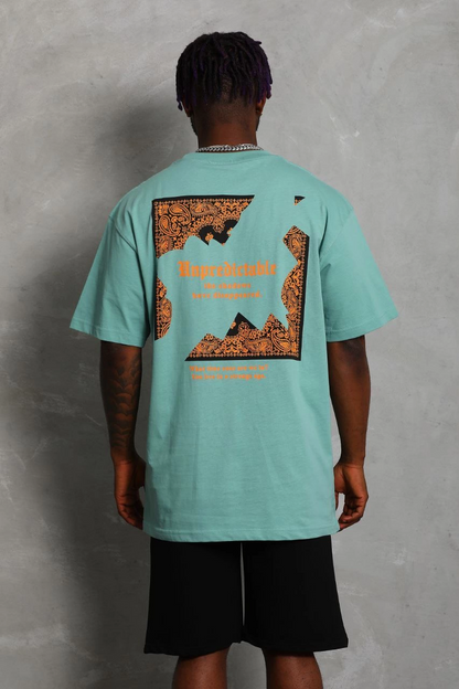 Erkek Baskılı Tişört Kısa Kol Bisiklet Yaka Oversize T-Shirt - Mint Yeşili