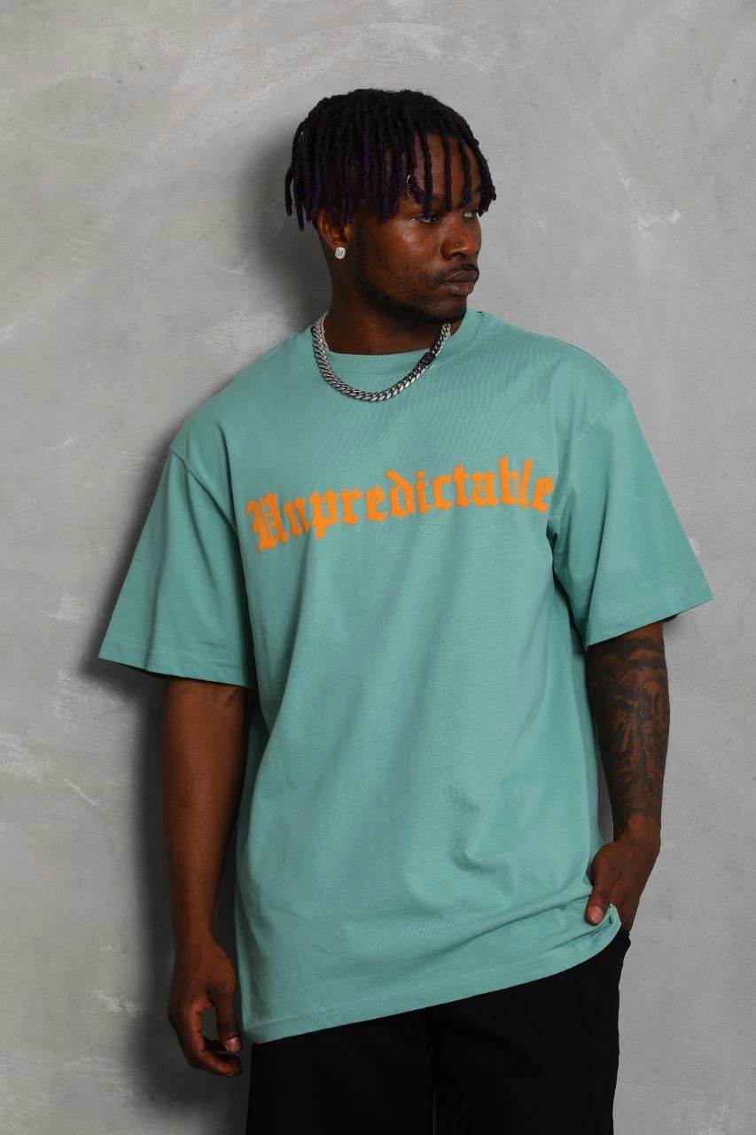 Erkek Baskılı Tişört Kısa Kol Bisiklet Yaka Oversize T-Shirt - Mint Yeşili