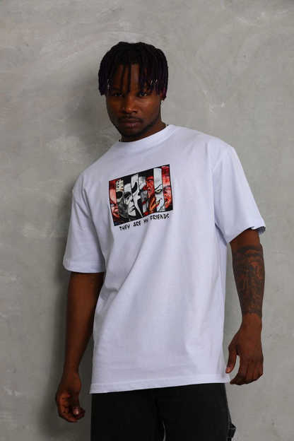 Erkek Baskılı T-Shirt Kısa Kol Bisiklet Yaka Regular Fit Rahat Kalıp Günlük Tişört - Beyaz