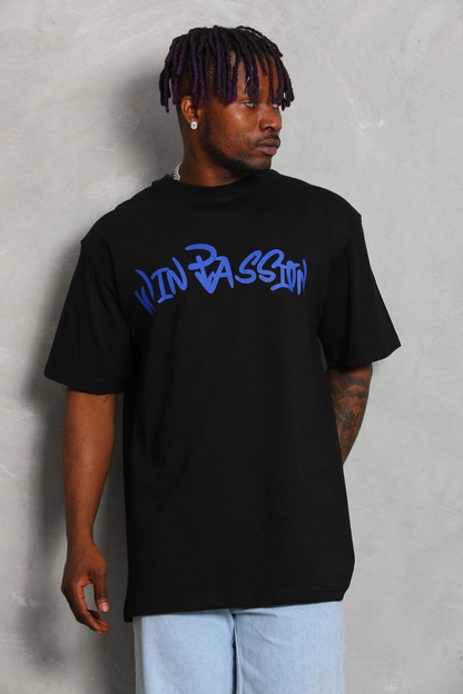Erkek Baskılı Tişört Kısa Kol Bisiklet Yaka Oversize T-Shirt - Siyah