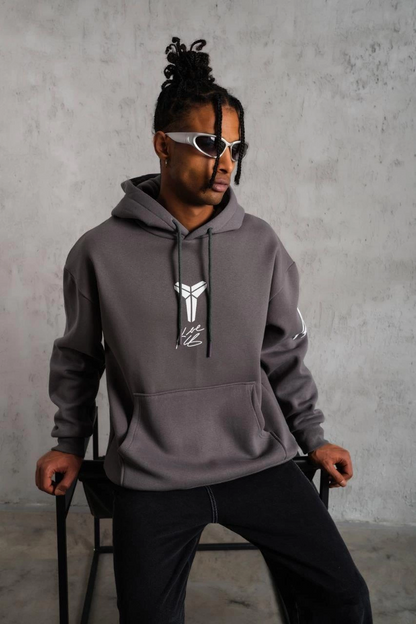 Erkek Baskılı Kapüşonlu 3 iplik pamuklu Hoodie Sweatshirt - Gri
