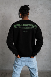 Erkek Bisiklet Yaka Baskılı 3 iplik pamuklu Sweatshirt - Siyah