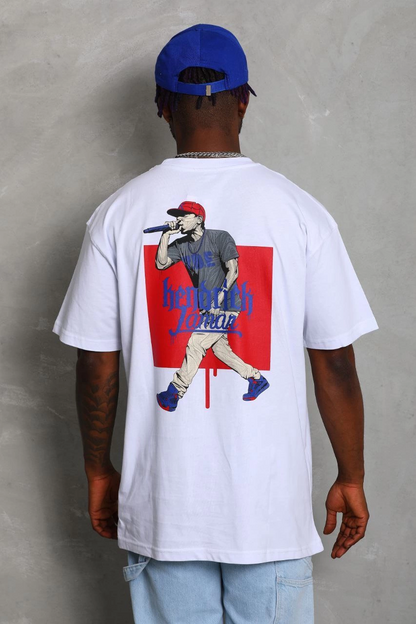Erkek Baskılı Tişört Kısa Kol Bisiklet Yaka Oversize T-Shirt - Beyaz