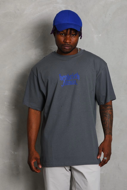 Erkek Baskılı Tişört Kısa Kol Bisiklet Yaka Oversize T-Shirt - Füme