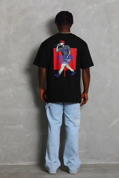 Erkek Baskılı Tişört Kısa Kol Bisiklet Yaka Oversize T-Shirt - - Siyah
