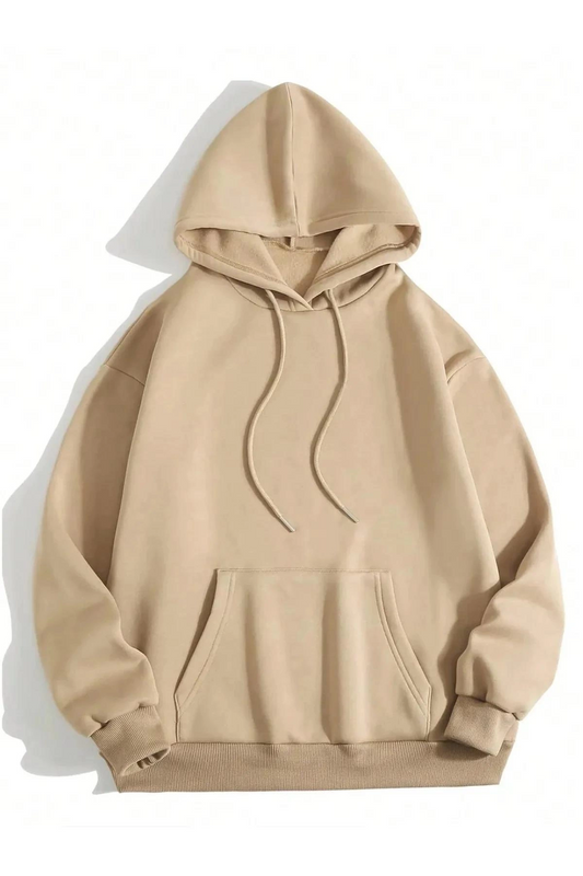Erkek 3 İplik Pamuklu Kapüşonlu Kanguru Cepli Sweatshirt Hoodie -  Bej