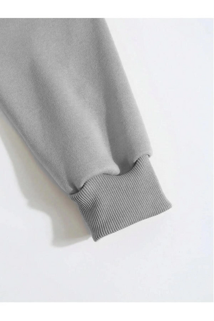 Erkek 3 İplik Pamuklu Kapüşonlu Kanguru Cepli Sweatshirt Hoodie - Boyalı Gri