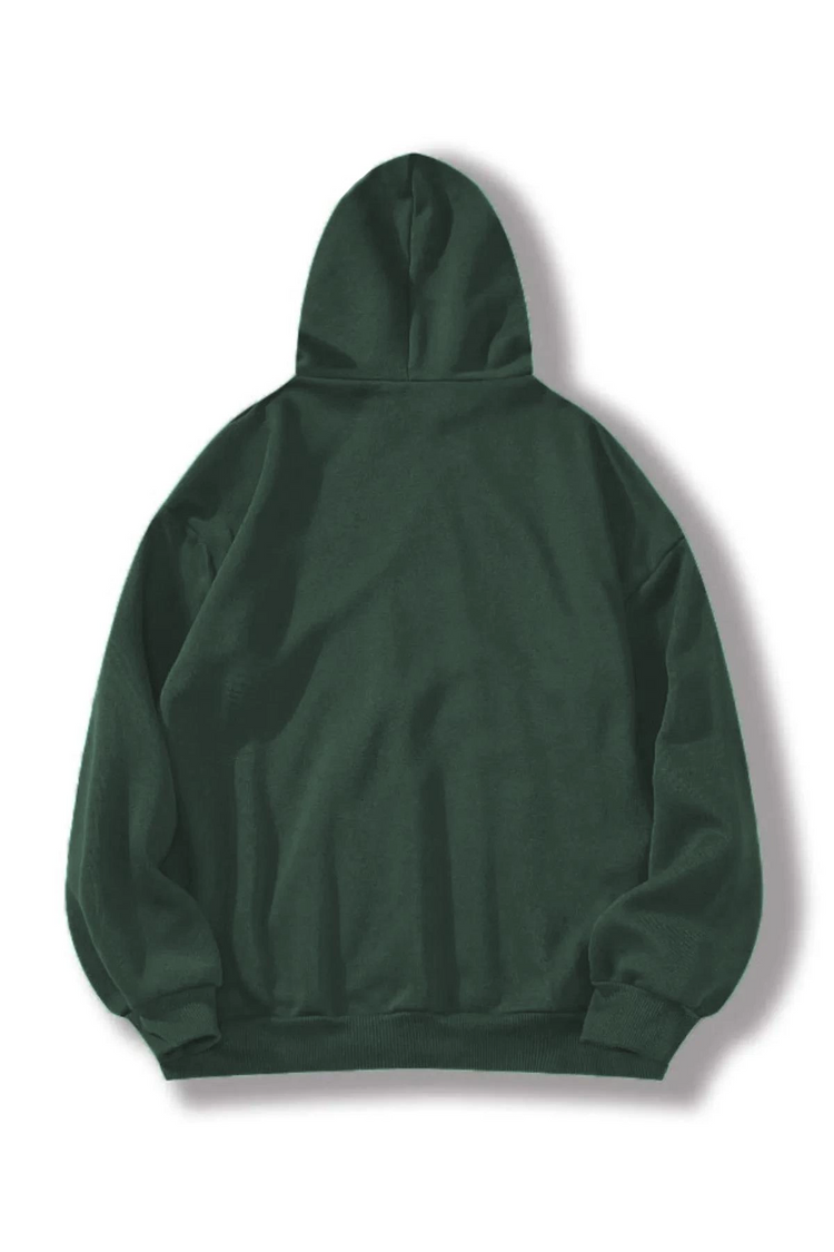 Erkek 3 İplik Pamuklu Kapüşonlu Kanguru Cepli Sweatshirt Hoodie -  Koyu Yeşil