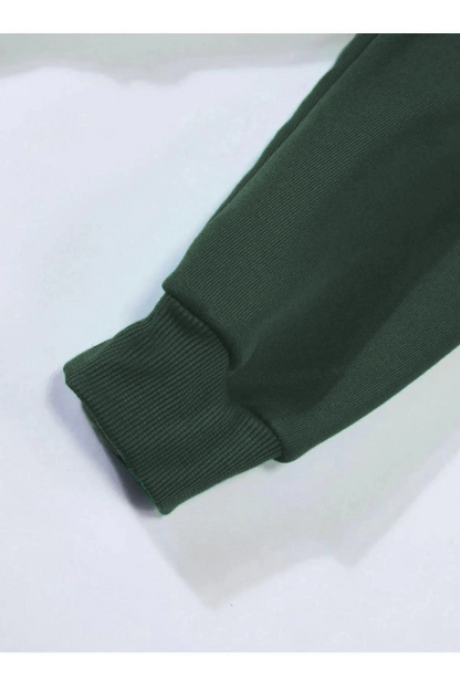 Erkek 3 İplik Pamuklu Kapüşonlu Kanguru Cepli Sweatshirt Hoodie -  Koyu Yeşil