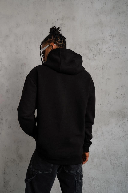 Erkek 3 İplik Pamuklu Kapüşonlu Kanguru Cepli Sweatshirt Hoodie -  Siyah