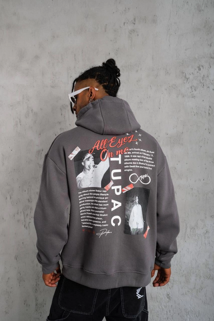 Erkek 3 İplik Pamuklu Kapüşonlu Baskılı Cepli Oversize Sweatshirt Hoodie - Gri