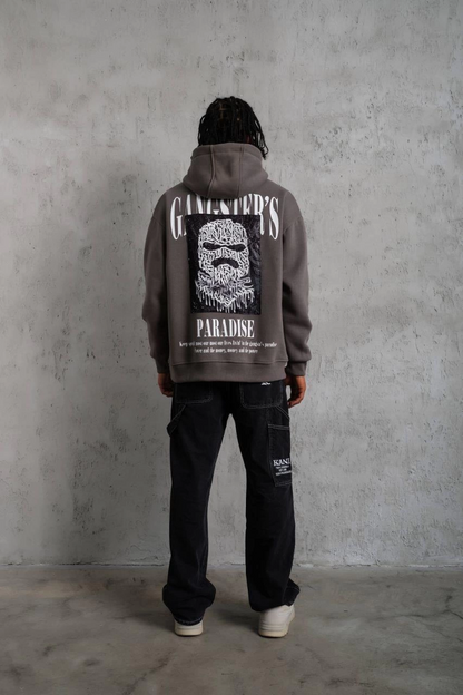 Erkek 3 İplik Pamuklu Baskılı Kapüşonlu Cepli Sweatshirt Hoodie - Gri