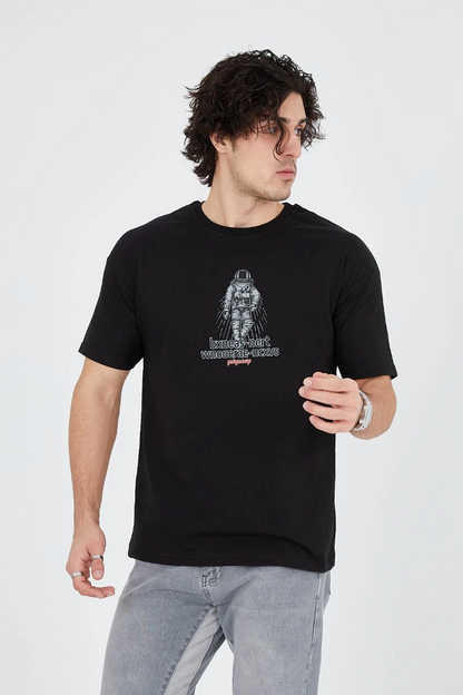 Erkek Baskılı T-Shirt Kısa Kol Bisiklet Yaka Regular Fit Rahat Kalıp Günlük Tişört - Siyah