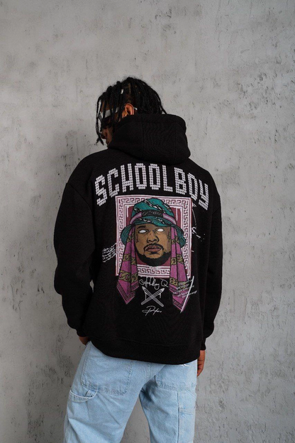 Erkek 3 İplik Pamuklu Kapüşonlu Baskılı Cepli Oversize Sweatshirt Hoodie - Siyah