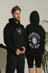 Erkek Sırt Baskılı Oversize 3 İplik Kapüşonlu Hoodie Sweatshirt - Siyah