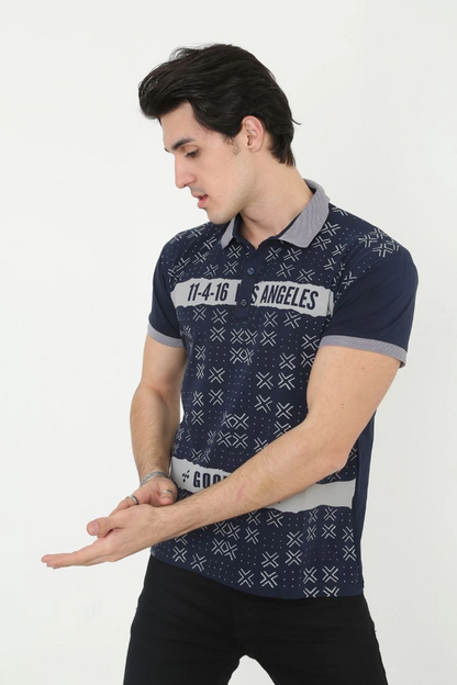 Erkek Polo Yaka  tişört Slim Fit Baskılı Kısa kol T-Shirt - Lacivert