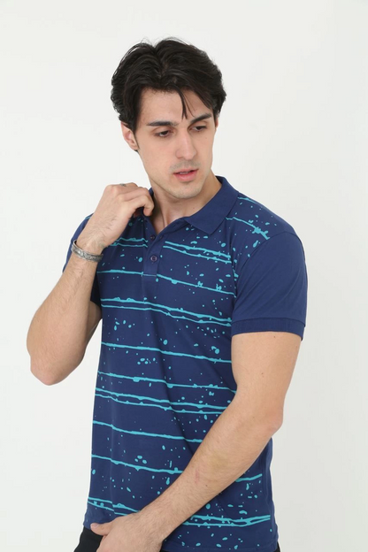 Erkek Pike Polo Yaka tişört Slim Fit Baskılı Kısa kol T-Shirt - Mavi
