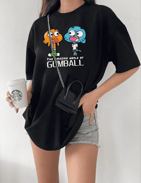 Kadın Kısa kol Tişört Bisiklet Yaka Baskılı Oversize T-Shirt - Siyah