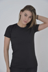 Kadın Omuz Fileli T-Shirt Kısa Kol Bisiklet Yaka Slimfit Tişört  - Siyah