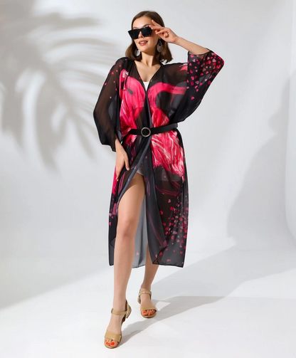 Kadın Rahat Kesim Şifon Kimono - Siyah