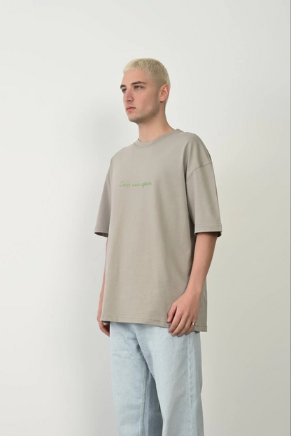 Erkek Baskılı T-Shirt Kısa Kol Bisiklet Yaka Rahat Kalıp Tişört  - Boyalı Gri