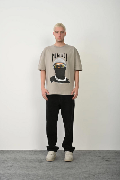 Erkek Baskılı T-Shirt Kısa Kol Bisiklet Yaka Rahat Kalıp Tişört - Boyalı Gri