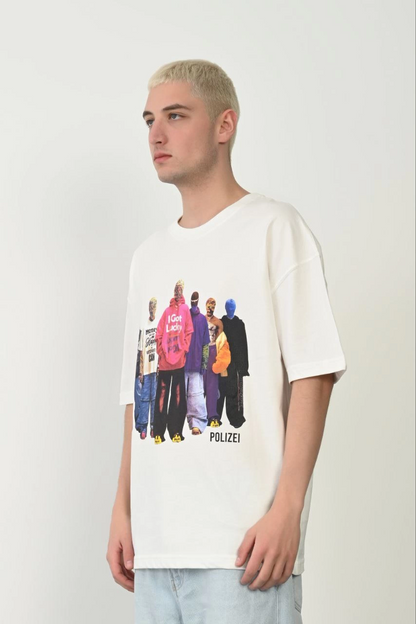 Erkek Baskılı T-Shirt Kısa Kol Bisiklet Yaka Rahat Kalıp Tişört - Beyaz