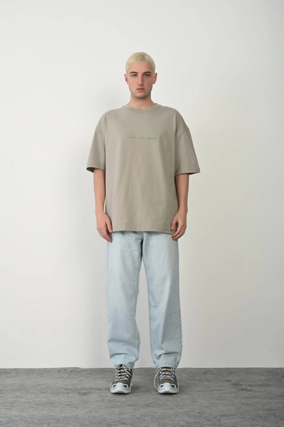 Erkek Baskılı T-Shirt Kısa Kol Bisiklet Yaka Rahat Kalıp Tişört  - Boyalı Gri