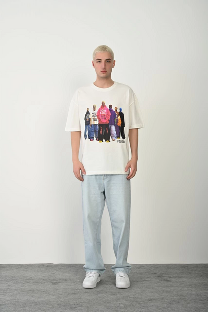 Erkek Baskılı T-Shirt Kısa Kol Bisiklet Yaka Rahat Kalıp Tişört - Beyaz