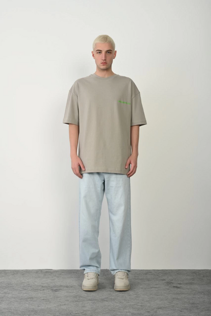 Erkek Baskılı T-Shirt Kısa Kol Bisiklet Yaka Rahat Kalıp Tişört  - Boyalı Gri