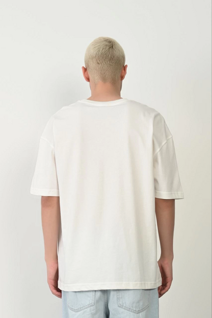 Erkek Baskılı T-Shirt Kısa Kol Bisiklet Yaka Rahat Kalıp Tişört - Beyaz