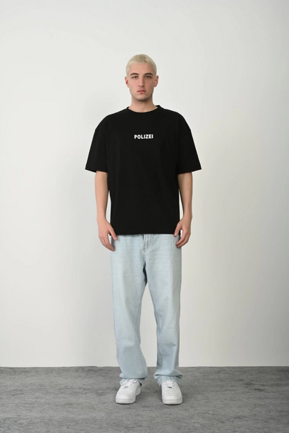 Erkek Baskılı T-Shirt Kısa Kol Bisiklet Yaka Rahat Kalıp Tişört - Siyah