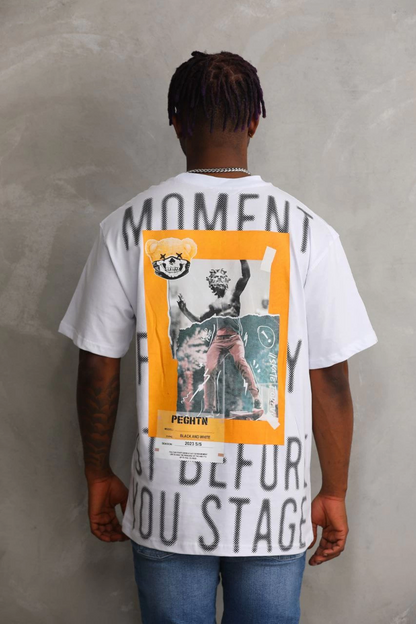 Erkek Baskılı T-Shirt Kısa Kol Bisiklet Yaka Rahat Kalıp Tişört  - Beyaz