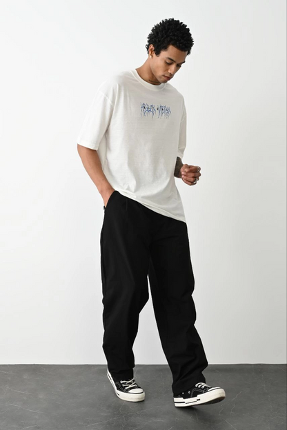 Erkek Kısa Kol Yazlık Tişört Bisiklet Yaka Baskılı Oversize T-Shirt -  Beyaz