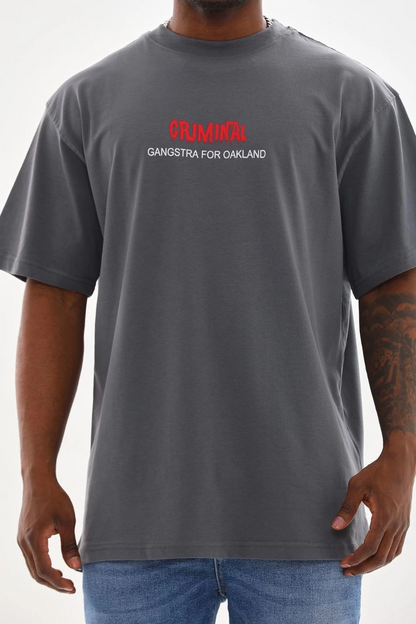 Erkek Baskılı T-Shirt Kısa Kol Bisiklet Yaka Rahat Kalıp Tişört - Füme